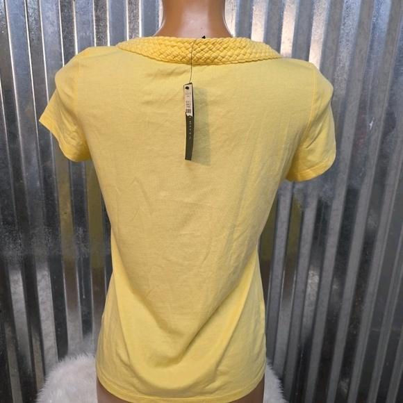 Talbots Yellow Short Sleeve Top with Braided Collar - Picture 4 of 7